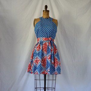 Vintage Red White and Blue Halter Top Mini Dress